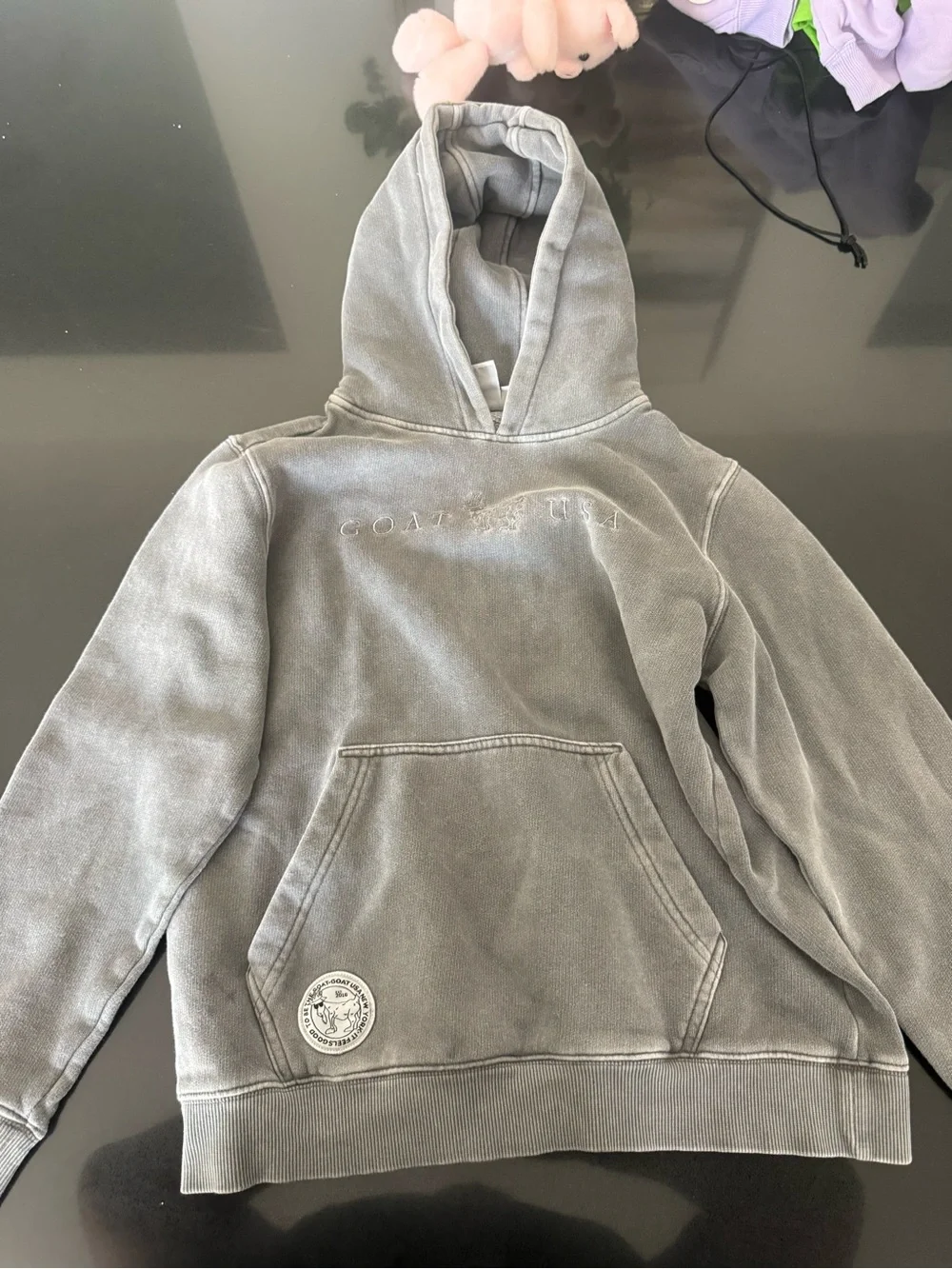 Kids Gray Embroidered Hooded Sweatshirt